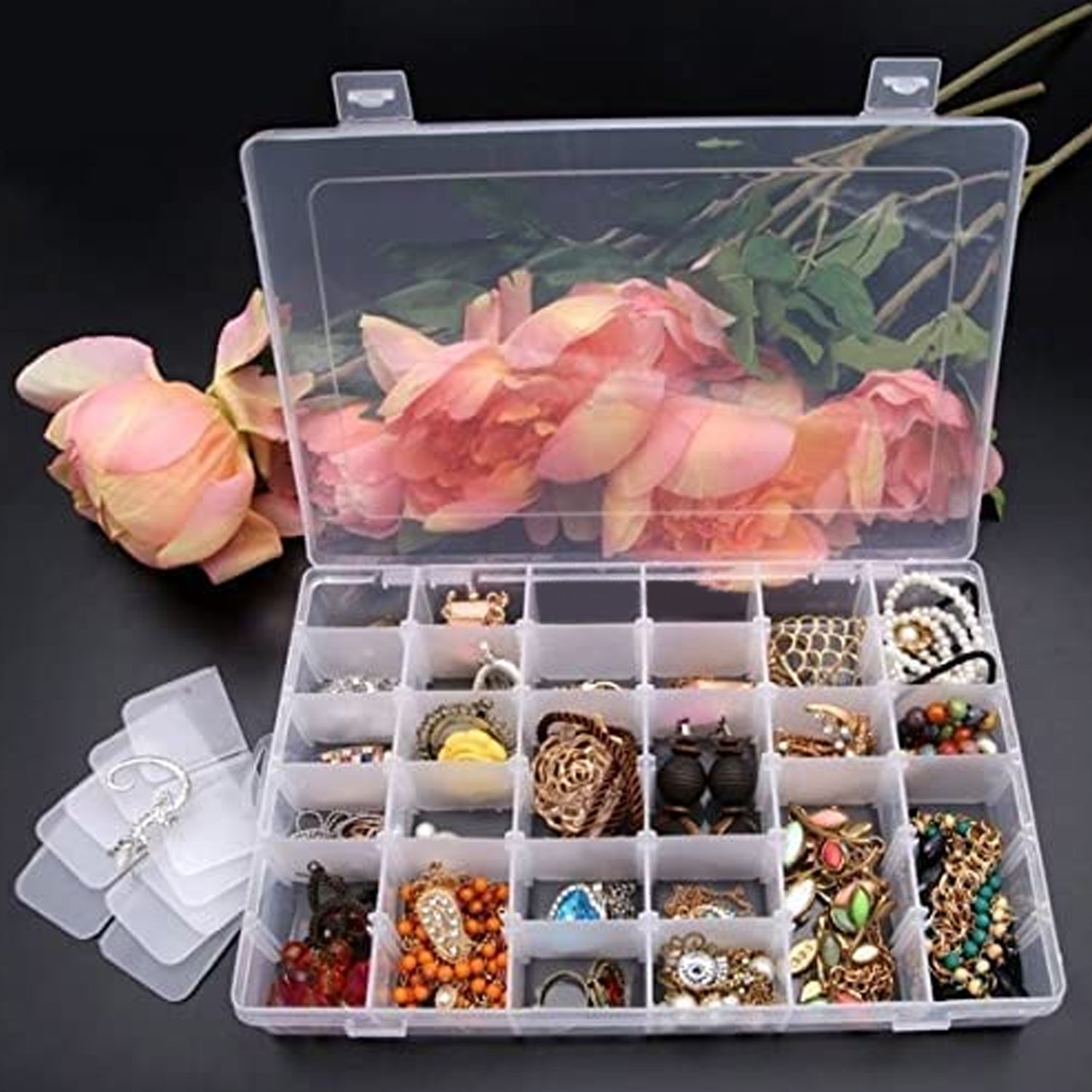 7673 36 Grids Clear Plastic Organizer Box with Adjustable Compartment Dividers, Jewellery Storage Organizer Collection Box (1 pc ) DeoDap 7673 36 Grids Clear Plastic Organizer Box with Adjustable Compartment Dividers, Jewellery Storage Organizer Collection Box (1 pc ) DeoDap